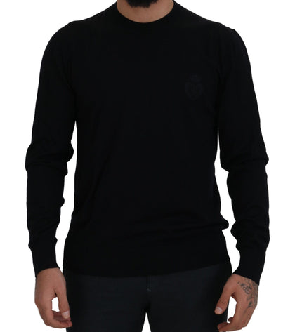 Dolce &amp; Gabbana Maglione Pullover Elegante In Lana Vergine Nera