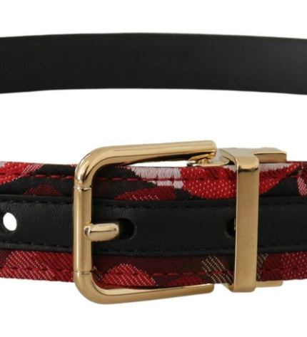 Dolce & Gabbana Red Multicolor Leather Belt with Gold-Tone Buckle