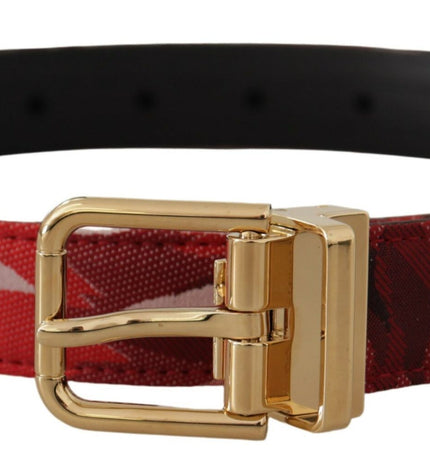 Dolce & Gabbana Red Multicolor Leather Belt with Gold-Tone Buckle