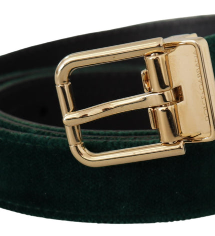 Dolce & Gabbana Emerald Velvet Designer Belt with Golden Buckle