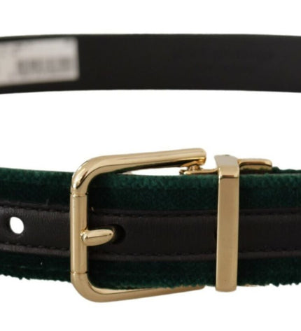 Dolce & Gabbana Emerald Velvet Designer Belt with Golden Buckle