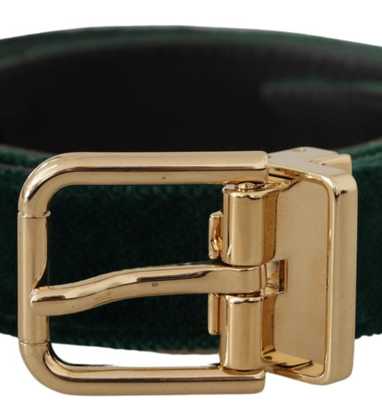 Dolce & Gabbana Emerald Velvet Designer Belt with Golden Buckle