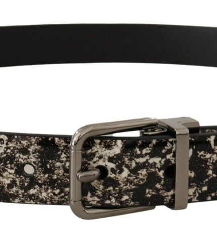 Dolce & Gabbana Elegant Black Marble Print Leather Belt