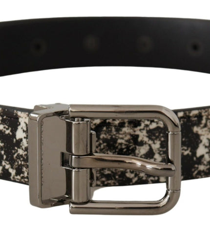 Dolce & Gabbana Elegant Black Marble Print Leather Belt