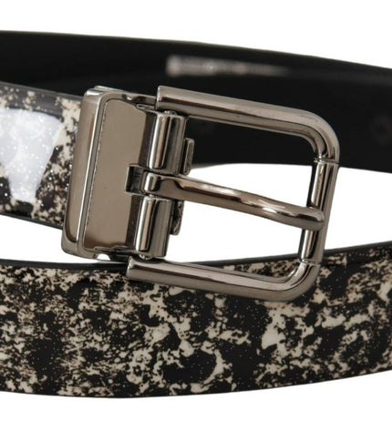 Dolce & Gabbana Elegant Black Marble Print Leather Belt