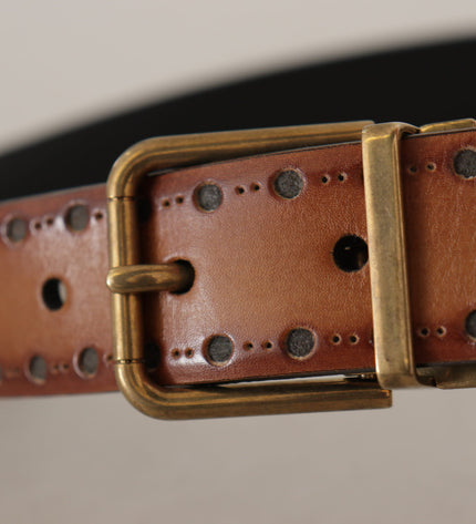 Dolce & Gabbana Elegant Brown Leather Belt with Brass Buckle