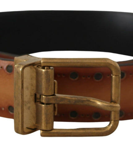 Dolce & Gabbana Elegant Brown Leather Belt with Brass Buckle