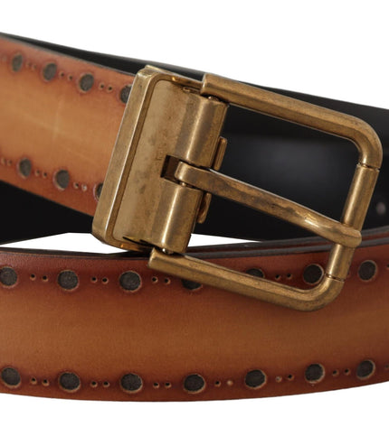 Dolce & Gabbana Elegant Brown Leather Belt with Brass Buckle