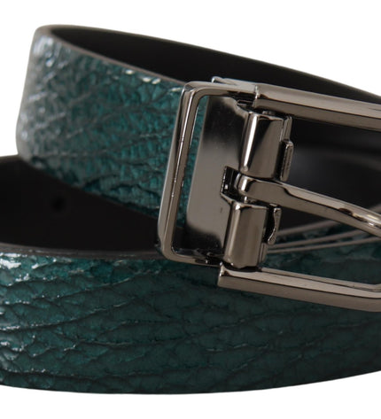 Dolce & Gabbana Elegant Green Leather Belt with Silver Buckle