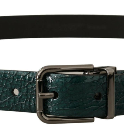 Dolce & Gabbana Elegant Green Leather Belt with Silver Buckle