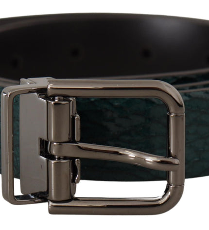 Dolce & Gabbana Elegant Green Leather Belt with Silver Buckle