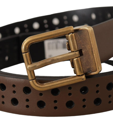 Dolce & Gabbana Elegant Brown Leather Belt with Golden Buckle