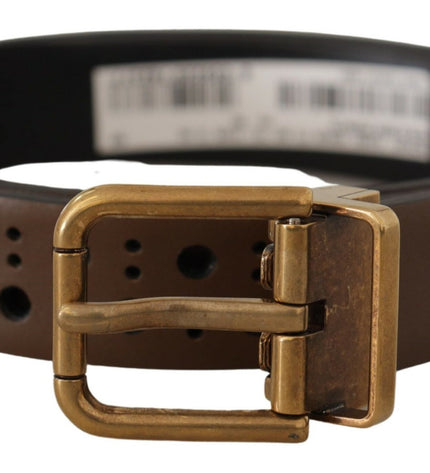 Dolce & Gabbana Elegant Brown Leather Belt with Golden Buckle