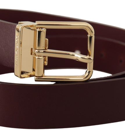 Dolce & Gabbana Elegant Maroon Leather Belt with Gold Buckle