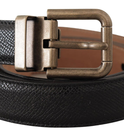 Dolce & Gabbana Elegant Black Leather Belt with Vintage Metal Buckle