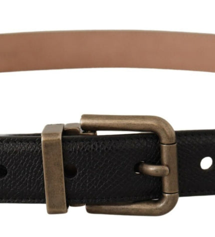 Dolce & Gabbana Elegant Black Leather Belt with Vintage Metal Buckle