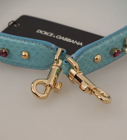 Dolce & Gabbana Elegant Blue Leather Bag Strap with Gold Accents