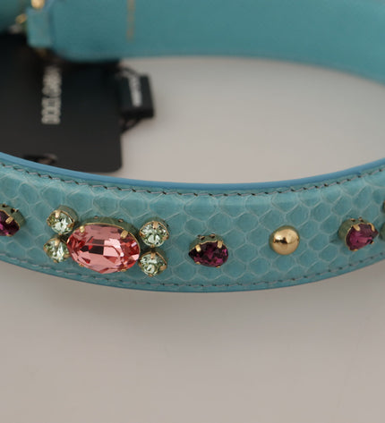 Dolce & Gabbana Elegant Blue Leather Bag Strap with Gold Accents