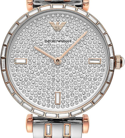 Orologio Emporio Armani elegante con pavé di cristalli bicolore