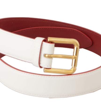 Dolce & Gabbana Elegant White Leather Belt with Engraved Buckle