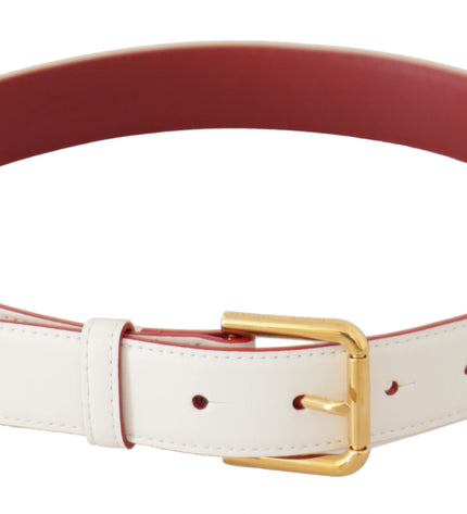 Dolce & Gabbana Elegant White Leather Belt with Engraved Buckle