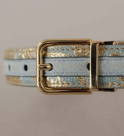 Dolce & Gabbana Elegant Light Blue Leather Belt with Gold Buckle