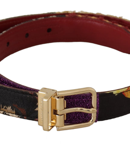 Dolce & Gabbana Multicolor Canvas Leather Belt with Engraved Buckle