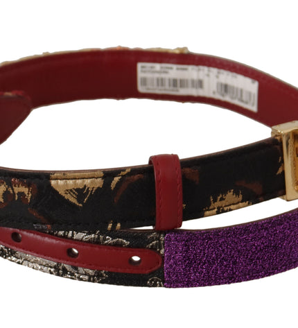 Dolce & Gabbana Multicolor Canvas Leather Belt with Engraved Buckle