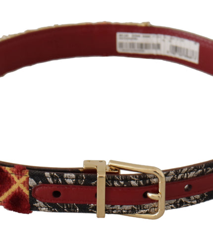 Dolce & Gabbana Multicolor Canvas Leather Belt with Engraved Buckle