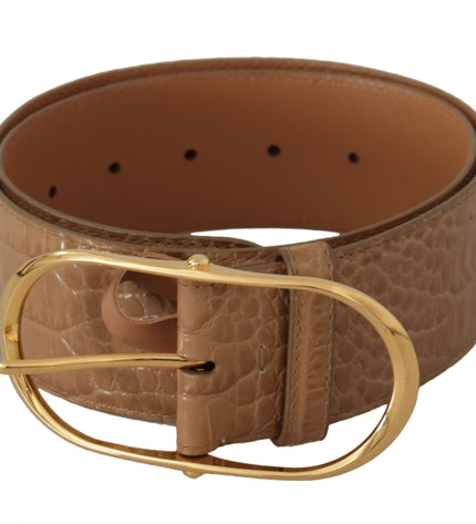 Dolce & Gabbana Elegant Beige Leather Belt with Engraved Buckle