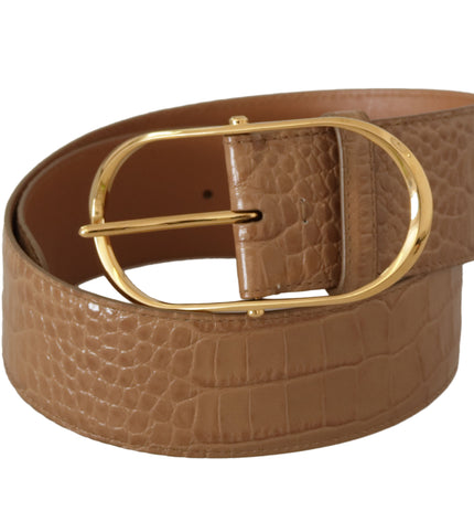 Dolce & Gabbana Elegant Beige Leather Belt with Engraved Buckle