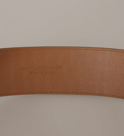 Dolce & Gabbana Elegant Beige Leather Belt with Engraved Buckle