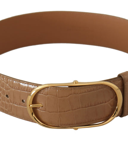 Dolce & Gabbana Elegant Beige Leather Belt with Engraved Buckle