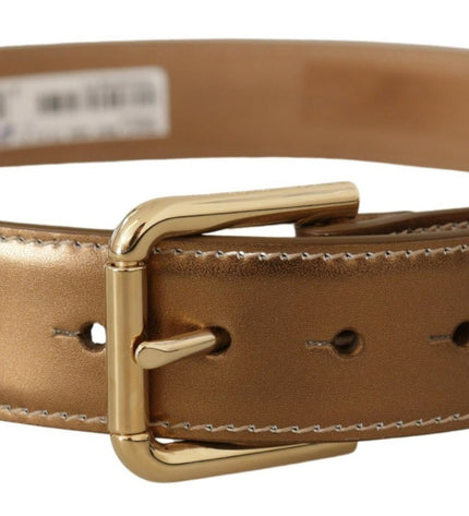 Dolce & Gabbana Elegant Bronze Leather Belt with Logo Buckle