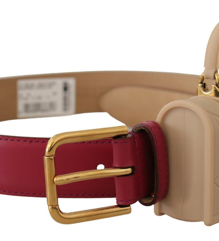 Dolce & Gabbana Elegant Pink Leather Belt with Headphone Case