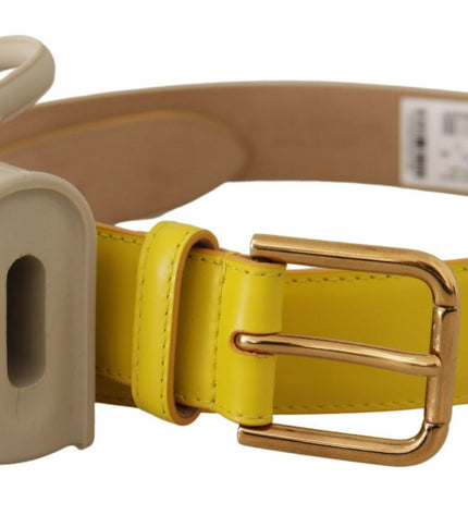 Dolce & Gabbana Chic Yellow Leather Belt with Headphone Case