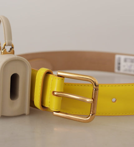 Dolce & Gabbana Chic Yellow Leather Belt with Headphone Case