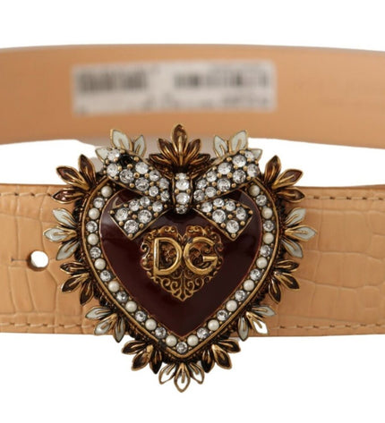 Dolce & Gabbana Enchanting Nude Leather Belt with Engraved Buckle