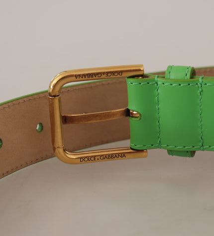 Dolce & Gabbana Chic Emerald Leather Belt with Engraved Buckle