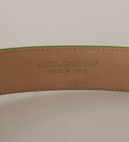 Dolce & Gabbana Chic Emerald Leather Belt with Engraved Buckle