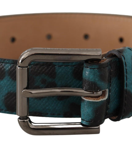 Dolce & Gabbana Engraved Logo Leather Belt in Blue Green