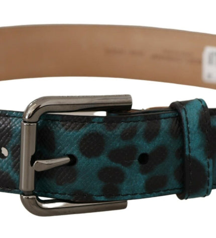 Dolce & Gabbana Engraved Logo Leather Belt in Blue Green