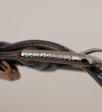 Dolce & Gabbana Engraved Logo Leather Belt in Blue Green