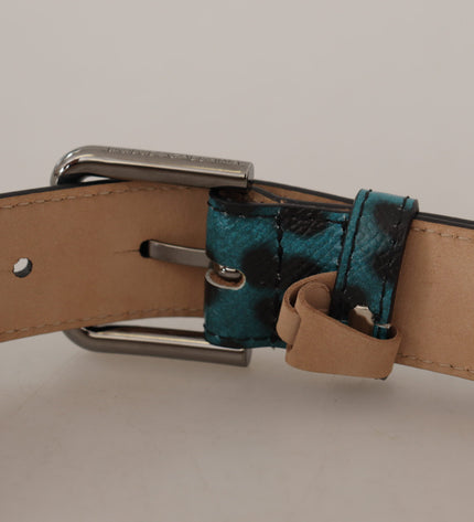 Dolce & Gabbana Engraved Logo Leather Belt in Blue Green