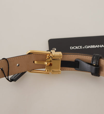 Dolce & Gabbana Elegant Black Leather Belt with Engraved Buckle