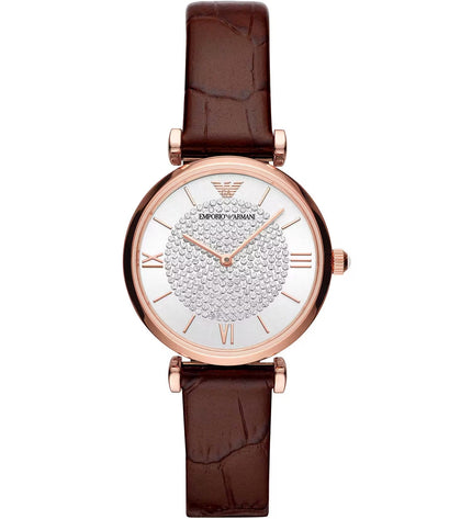 Orologio Emporio Armani Elegante in Pelle Bordeaux da Donna