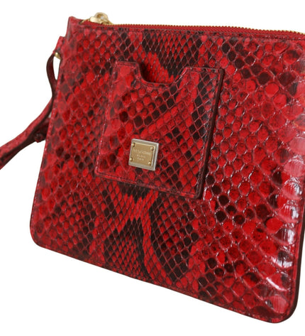 Dolce & Gabbana Elegant Red Leather Ayers Snake Clutch