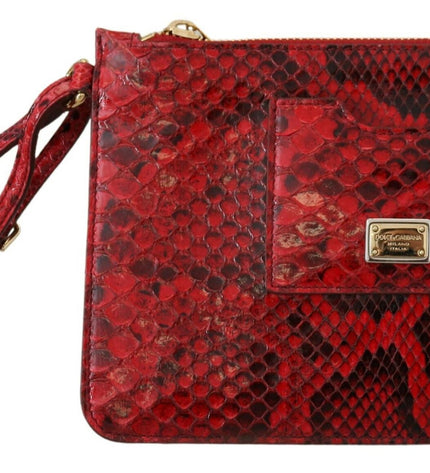 Dolce & Gabbana Elegant Red Leather Ayers Snake Clutch