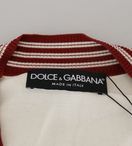 Dolce & Gabbana Off White Silk Cotton V-Neck Sweater