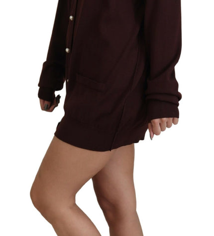 Dolce & Gabbana Chic Maroon V-Neck Wool Cardigan